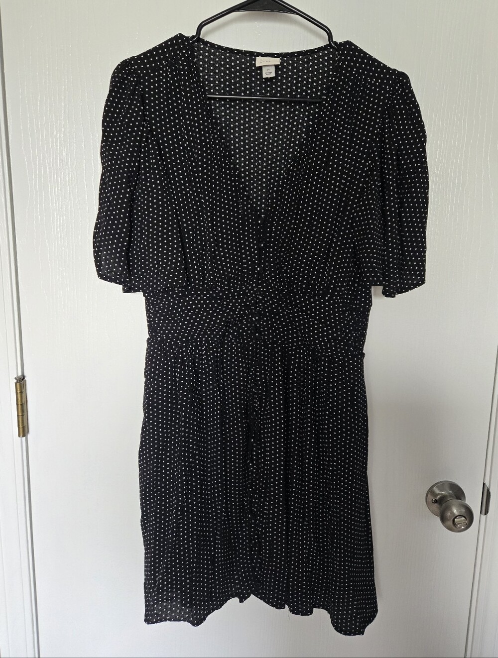 a new day | Black Polka Dot V-Neck Women’s Dress